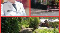 KUMTUA Desa Tombatu Dua Utara Deisy Irma Pelleng (kiri atas) dan Kantor Desa Tombatu Dua Utara (kanan atas). Potret salah satu proyek jalan menelan anggaran Rp 47 juta yang tidak selesai dikerjakan (bawah).